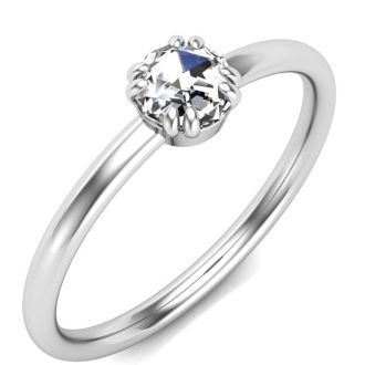1/3 Carat Rose Cut Diamond Solitaire Ring In 14 Karat White Gold