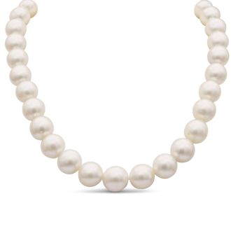 12-14MM Tahitian South Sea Pearl Strand Necklace With 14K White Gold Diamond Accent Clasp, 18 Inches AAA Quality