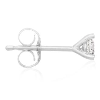 1/4 Carat Round Shape Single Diamond Stud Earring In 14 Karat White Gold, Martini Setting