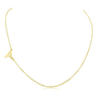 Dainty A Initial Sideways Necklace In Gold Overlay, 16 Inches
