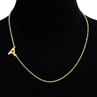 Dainty A Initial Sideways Necklace In Gold Overlay, 16 Inches