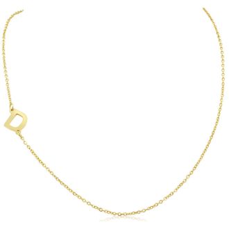 Dainty D Initial Sideways Necklace In Gold Overlay, 16 Inches