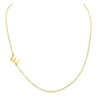 Dainty E Initial Sideways Necklace In Gold Overlay, 16 Inches