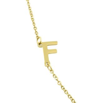 Dainty F Initial Sideways Necklace In Gold Overlay, 16 Inches