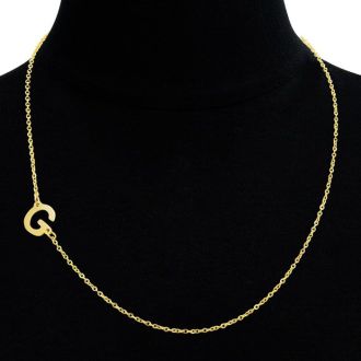 Dainty G Initial Sideways Necklace In Gold Overlay, 16 Inches