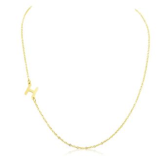 Dainty H Initial Sideways Necklace In Gold Overlay, 16 Inches