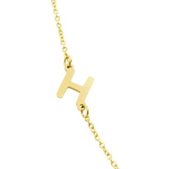 Dainty H Initial Sideways Necklace In Gold Overlay, 16 Inches