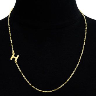 Dainty H Initial Sideways Necklace In Gold Overlay, 16 Inches