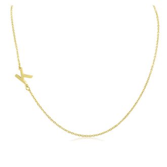 Dainty K Initial Sideways Necklace In Gold Overlay, 16 Inches