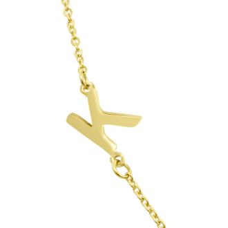 Dainty K Initial Sideways Necklace In Gold Overlay, 16 Inches