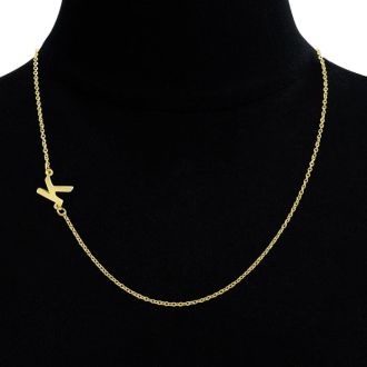 Dainty K Initial Sideways Necklace In Gold Overlay, 16 Inches