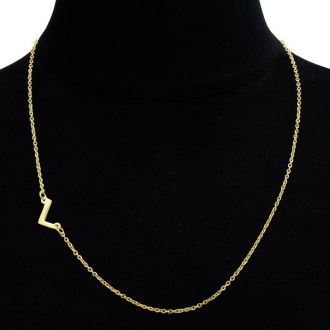 Dainty L Initial Sideways Necklace In Gold Overlay, 16 Inches