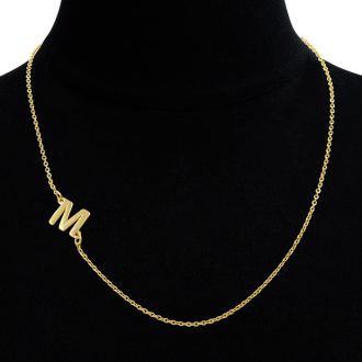 Dainty M Initial Sideways Necklace In Gold Overlay, 16 Inches