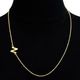 Dainty N Initial Sideways Necklace In Gold Overlay, 16 Inches