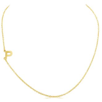 Dainty P Initial Sideways Necklace In Gold Overlay, 16 Inches