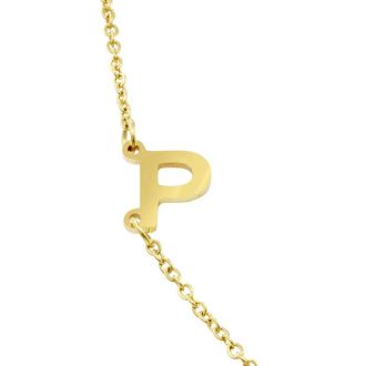 Dainty P Initial Sideways Necklace In Gold Overlay, 16 Inches