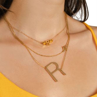 Dainty R Initial Sideways Necklace In Gold Overlay, 16 Inches