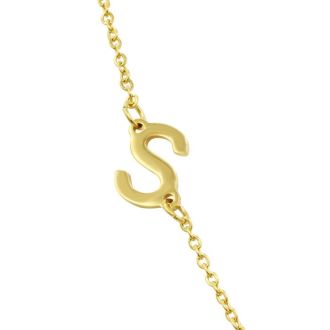 Dainty S Initial Sideways Necklace In Gold Overlay, 16 Inches