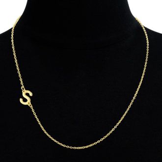 Dainty S Initial Sideways Necklace In Gold Overlay, 16 Inches