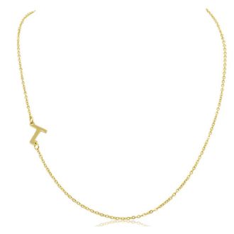 Dainty T Initial Sideways Necklace In Gold Overlay, 16 Inches