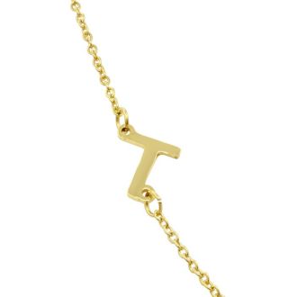Dainty T Initial Sideways Necklace In Gold Overlay, 16 Inches