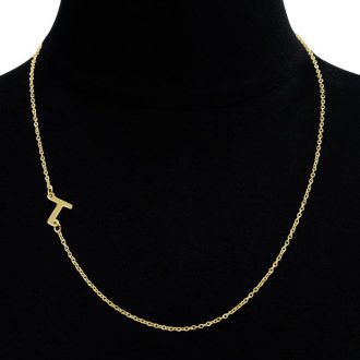 Dainty T Initial Sideways Necklace In Gold Overlay, 16 Inches