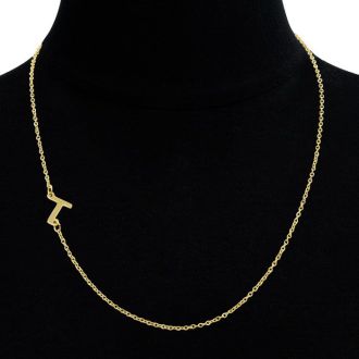 Dainty T Initial Sideways Necklace In Gold Overlay, 16 Inches