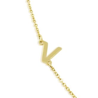 Dainty V Initial Sideways Necklace In Gold Overlay, 16 Inches