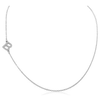 Dainty B Initial Sideways Necklace In Silver Overlay, 16 Inches