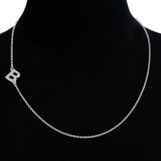 Dainty B Initial Sideways Necklace In Silver Overlay, 16 Inches