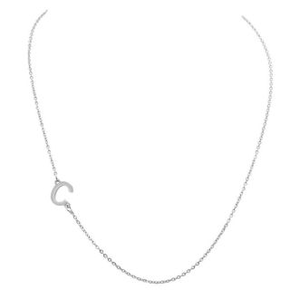 Dainty C Initial Sideways Necklace In Silver Overlay, 16 Inches