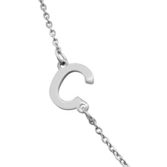Dainty C Initial Sideways Necklace In Silver Overlay, 16 Inches