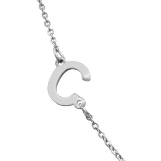 Dainty C Initial Sideways Necklace In Silver Overlay, 16 Inches