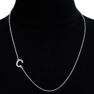Dainty C Initial Sideways Necklace In Silver Overlay, 16 Inches