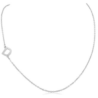 Dainty D Initial Sideways Necklace In Silver Overlay, 16 Inches
