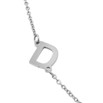 Dainty D Initial Sideways Necklace In Silver Overlay, 16 Inches