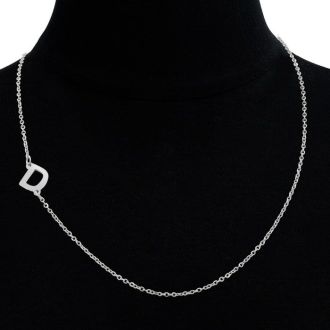 Dainty D Initial Sideways Necklace In Silver Overlay, 16 Inches