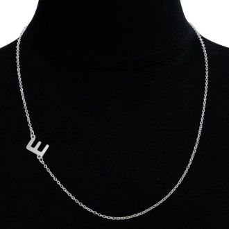 Dainty E Initial Sideways Necklace In Silver Overlay, 16 Inches