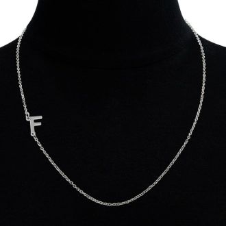 Dainty F Initial Sideways Necklace In Silver Overlay, 16 Inches