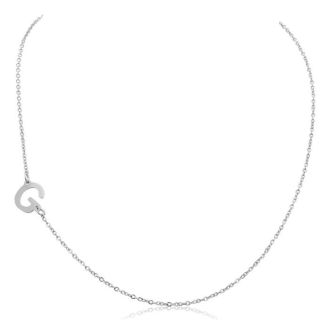 Dainty G Initial Sideways Necklace In Silver Overlay, 16 Inches