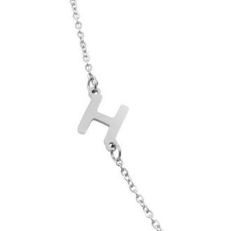 Dainty H Initial Sideways Necklace In Silver Overlay, 16 Inches