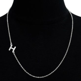 Dainty H Initial Sideways Necklace In Silver Overlay, 16 Inches