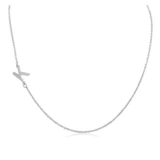 Dainty K Initial Sideways Necklace In Silver Overlay, 16 Inches