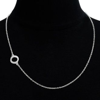 Dainty O Initial Sideways Necklace In Silver Overlay, 16 Inches