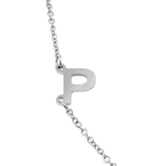 Dainty P Initial Sideways Necklace In Silver Overlay, 16 Inches