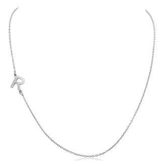 Dainty R Initial Sideways Necklace In Silver Overlay, 16 Inches