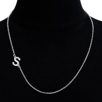 Dainty S Initial Sideways Necklace In Silver Overlay, 16 Inches