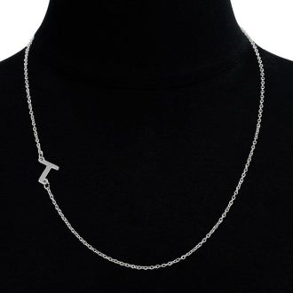 Dainty T Initial Sideways Necklace In Silver Overlay, 16 Inches