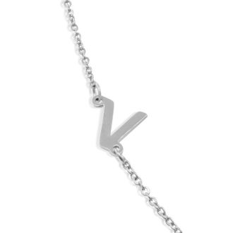 Dainty V Initial Sideways Necklace In Silver Overlay, 16 Inches