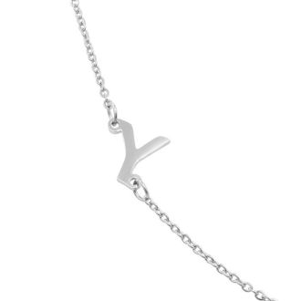 Dainty Y Initial Sideways Necklace In Silver Overlay, 16 Inches